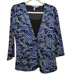 B-Slim Blue Swirl Print Slimming Lining 3/4 Sleeve Top Size Large